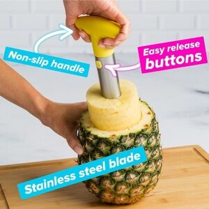 NIB Tasty Stainless Steel Metal Pineapple Corer Slicer Cutter with Yellow Handle